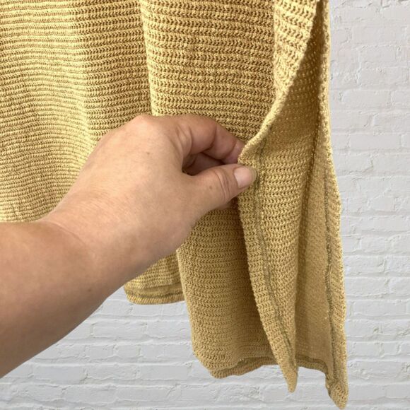 Joy Charlotta XS Cotton Knit Dress Tie Belt Mustard Yellow Side Slit Boho - Picture 12 of 16